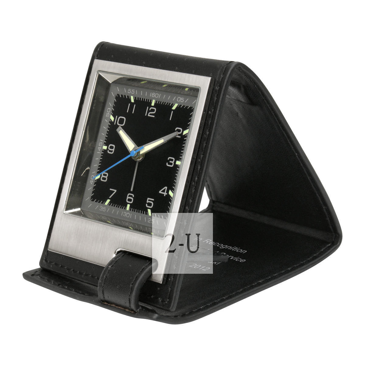 真皮套摺疊式便攜薄款小鬧鐘 黑色