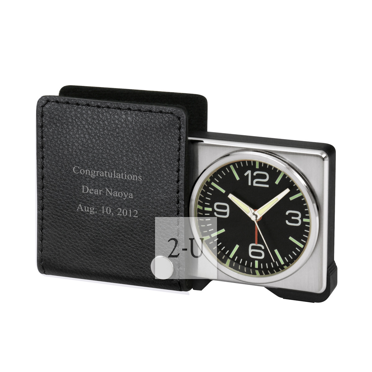 真皮套便攜旅行齣差小鬧鐘 黑色