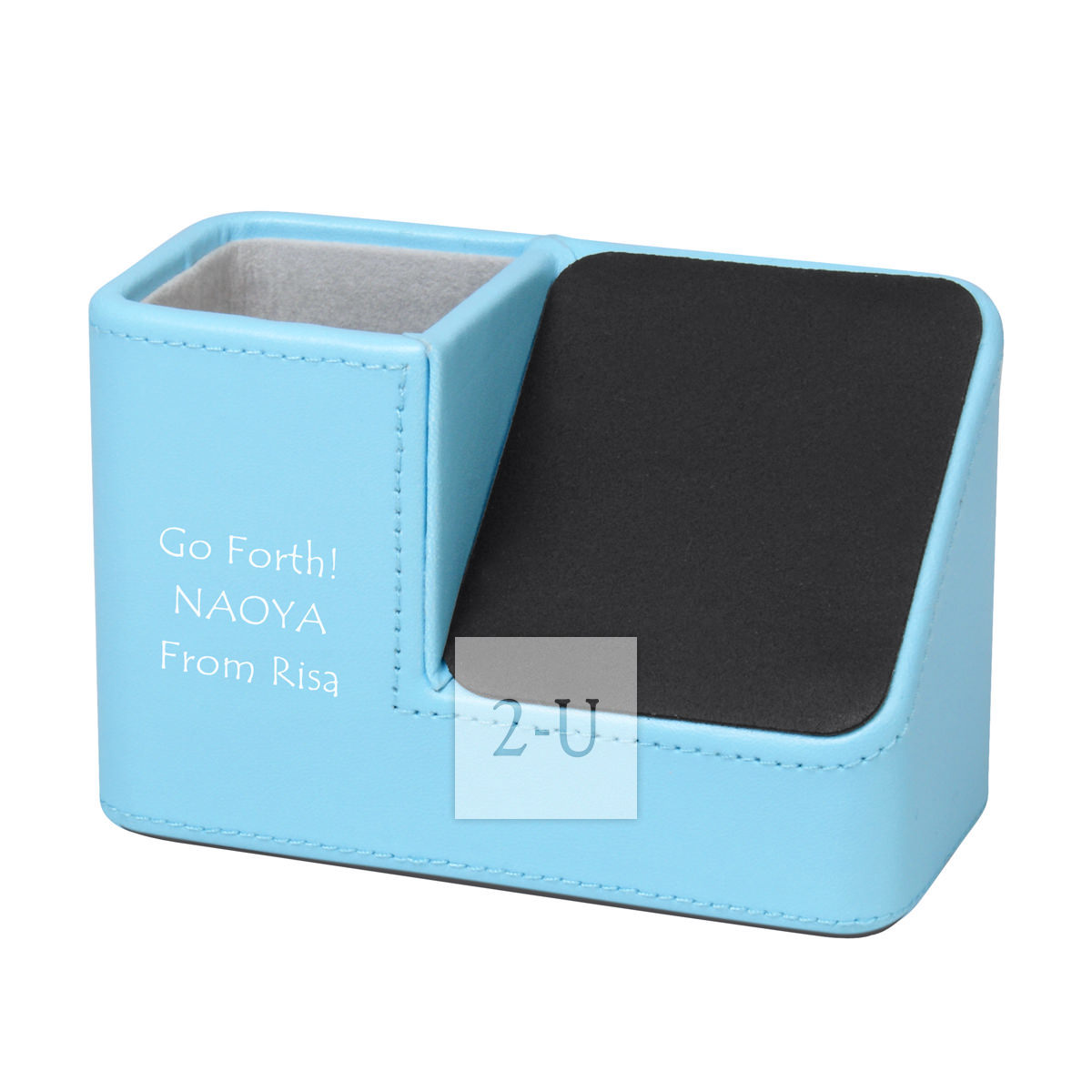 筆筒眼鏡收納盒兼 iPhone 檯手機座 藍色