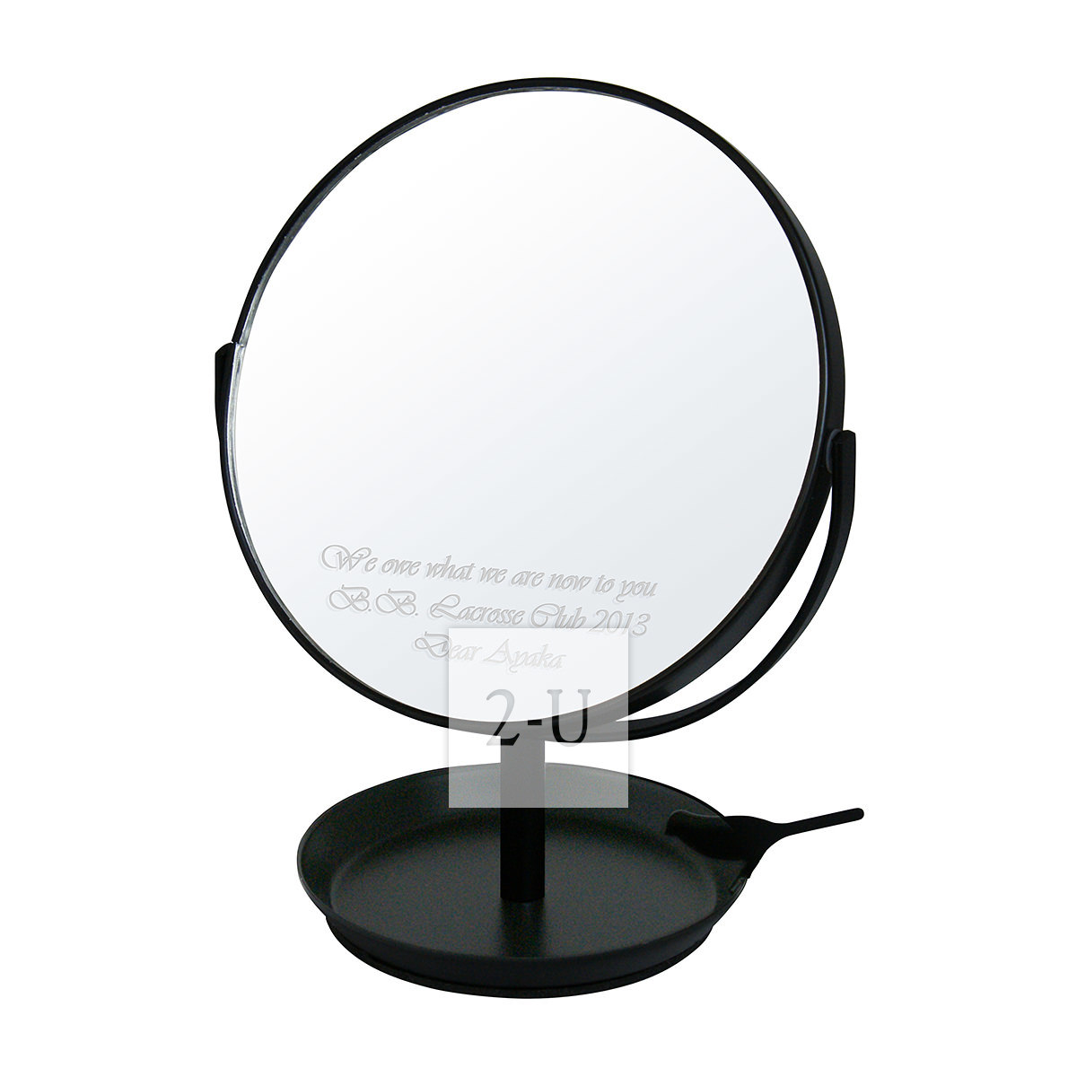 日本製圓形鏡子化妝鏡 帶小鳥首飾槃和放大鏡功能 黑色