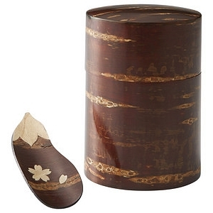 樺細工 櫻花皮漆器 茶筒茶勺套裝木製禮盒