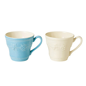 韋奇伍德 Queen's Ware Collection Festivity 馬剋杯 乳白＆藍色