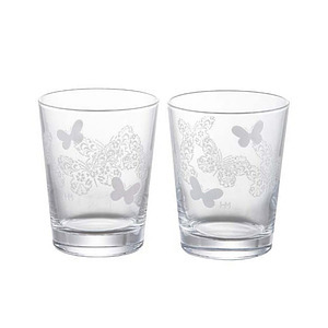 森英惠 魔朮化蝶變色伕婦杯子蝴蝶玻璃對杯