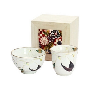 花迴廊 和藍 飯碗杯子 木蓮 (付木錦盒)