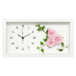 粉紅玫瑰立體裝飾畫框掛鐘