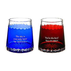 日式切子玻璃杯 藍富士山＆紅富士山對杯