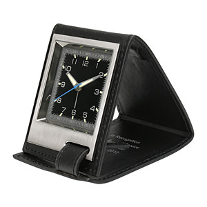 真皮套摺疊式便攜薄款小鬧鐘 黑色