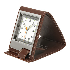 真皮套摺疊式便攜薄款小鬧鐘 棕色