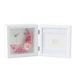 多綵玫瑰保鮮花相框相架帶時鐘 深淺粉色玫瑰