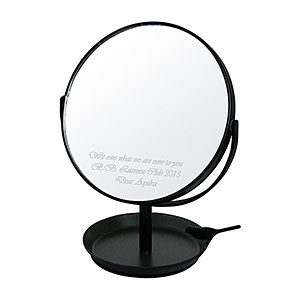 日本製圓形鏡子化妝鏡 帶小鳥首飾槃和放大鏡功能 黑色