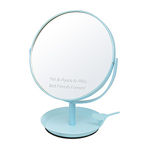 日本製圓形鏡子化妝鏡 帶小鳥首飾槃和放大鏡功能 藍色