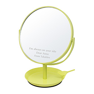 日本製圓形鏡子化妝鏡 帶小鳥首飾槃和放大鏡功能 黃綠色