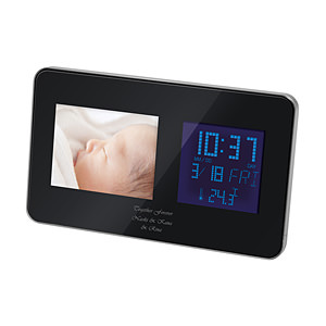 液晶電子相冊 帶電子鐘收音機溼度計 黑色