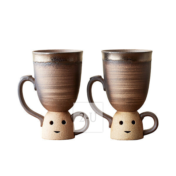 萬古燒 金綵 創意陶俑 對杯