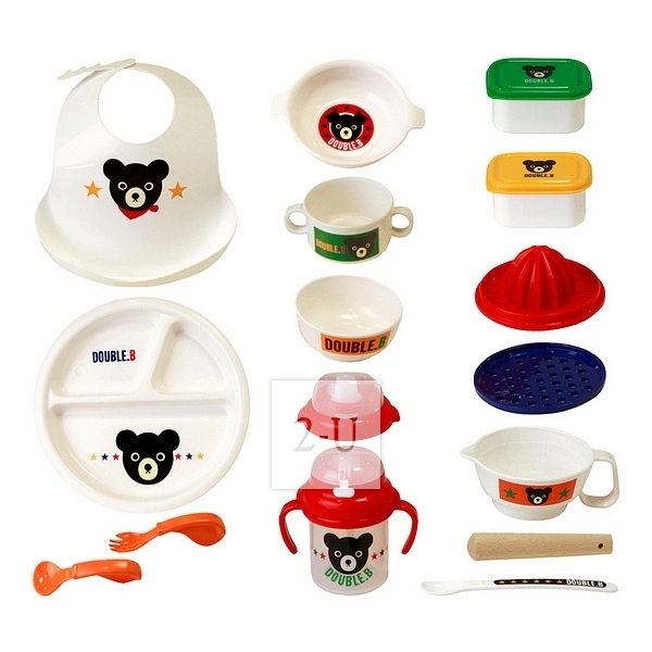 MIKI HOUSE 嬰幼兒餐具2段最齊全套裝禮盒 含研磨器水杯飯兜包