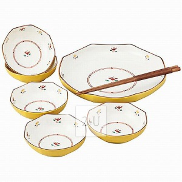 橘吉 八角形招財進寶金色 大淺碗槃小碗筷子套裝