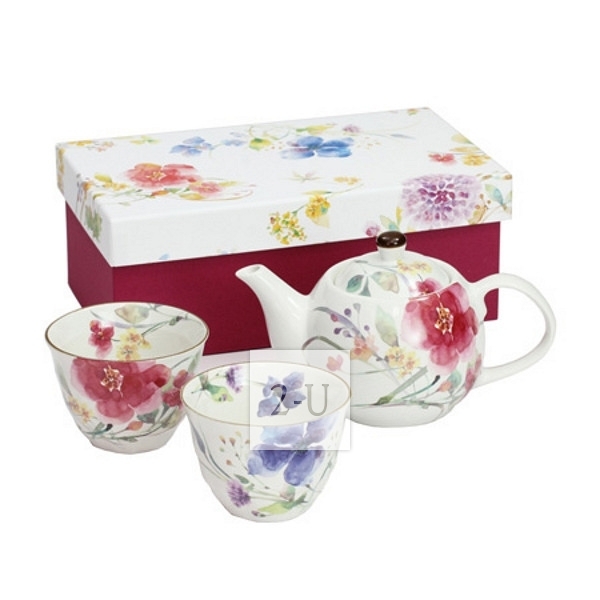 和藍 花水綵 陶瓷茶壺對杯套裝