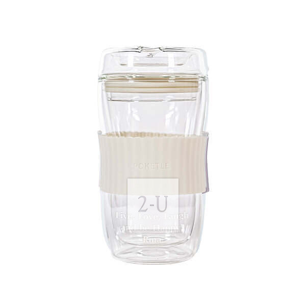 帶蓋玻璃雙層隔熱隨行杯 象牙白