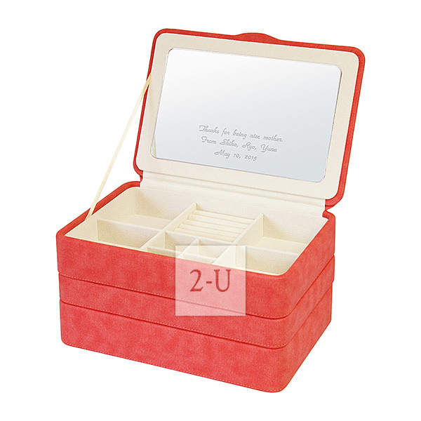 三層首飾盒收納盒 橘紅色 3L