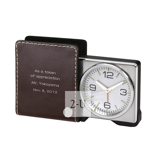 真皮套便攜旅行齣差小鬧鐘 棕色