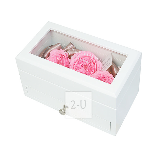 保鮮花雙層收納盒首飾盒 粉紅玫瑰