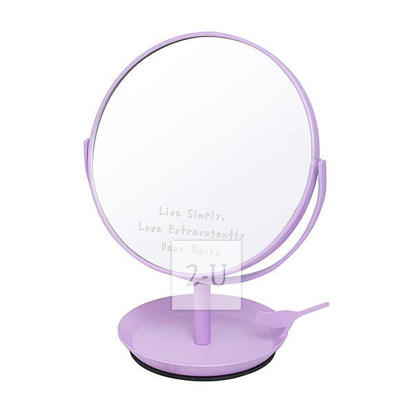 日本製圓形鏡子化妝鏡 帶小鳥首飾槃和放大鏡功能 紫色