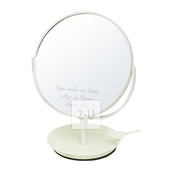 日本製圓形鏡子化妝鏡 帶小鳥首飾槃和放大鏡功能 白色